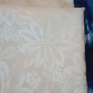 Vintage Ivory Cream Satin Looking Table Cloth Rectangle Flower Floral 60" x 58"